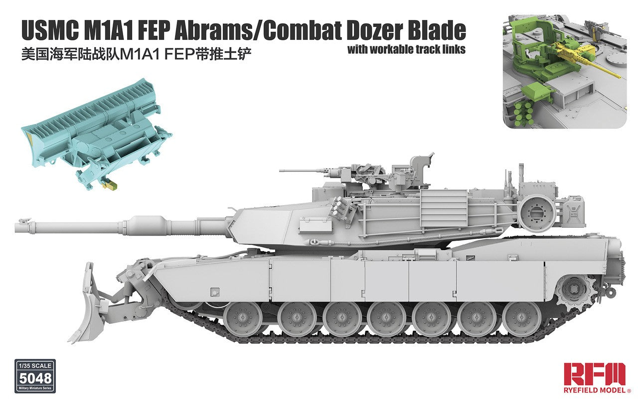 Rye Field Models 5048 1/35 USMC M1A1 FEP Abrams Main Battle Tank w/Combat Dozer Blade & Workable Track Links