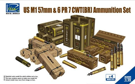 Riich Models 30009 1/35 US M1 57mm & 6 PR7 CWT(BR) Ammunition Set (4 Sets) 