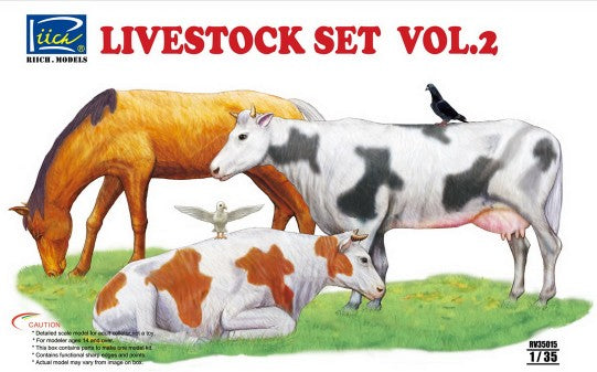 Riich Models 35015 1/35 Livestock Set Vol.2: Horse, Cows, Pigeons