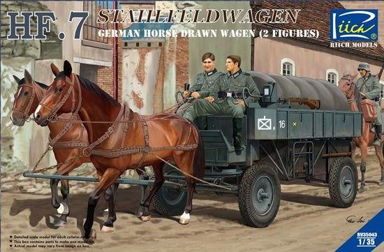 Riich Models 35043 1/35 German HF7 Horse Drawn Steel Field Wagon w/2 Horses & 2 Figures