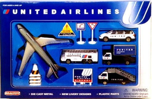 Realtoy 6261 United Airlines B747 Airport Die Cast Playset (12pc Set)