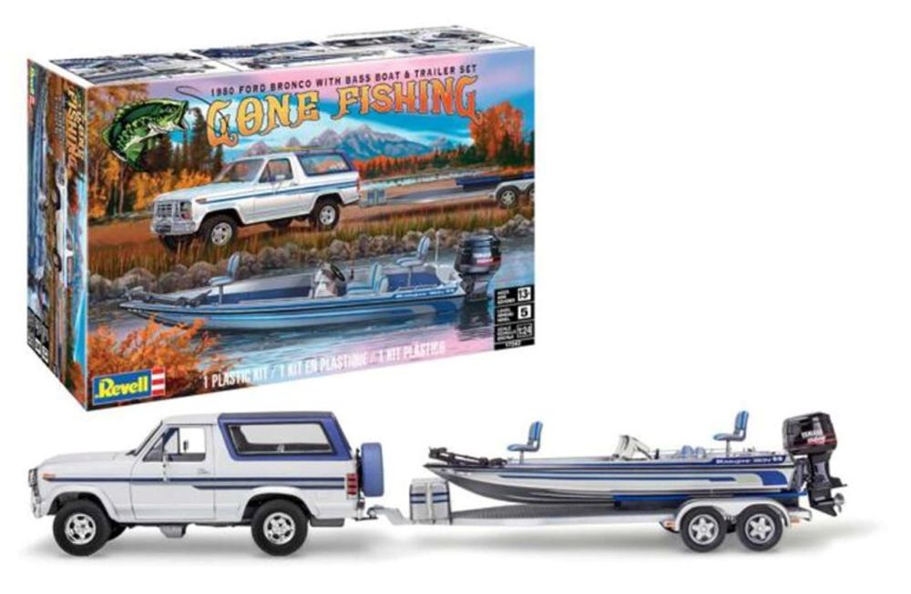 Revell Monogram 7242 1/24 Gone Fishing 1980 Ford Bronco w/Bass Boat & Trailer