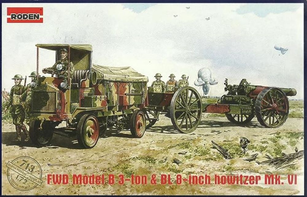 Roden 713 1/72 FWD Model B 3-Ton WWII Army Truck w/8-inch Howitzer Mk VI Gun