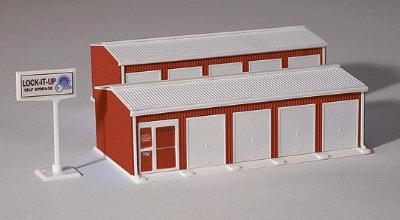 Railtown Models 2902 HO Scale Two-Unit Self-Storage Facility - Kit - Approximately 2 x 5-3/4" 5.1 x 14.6cm -- Red/Orange