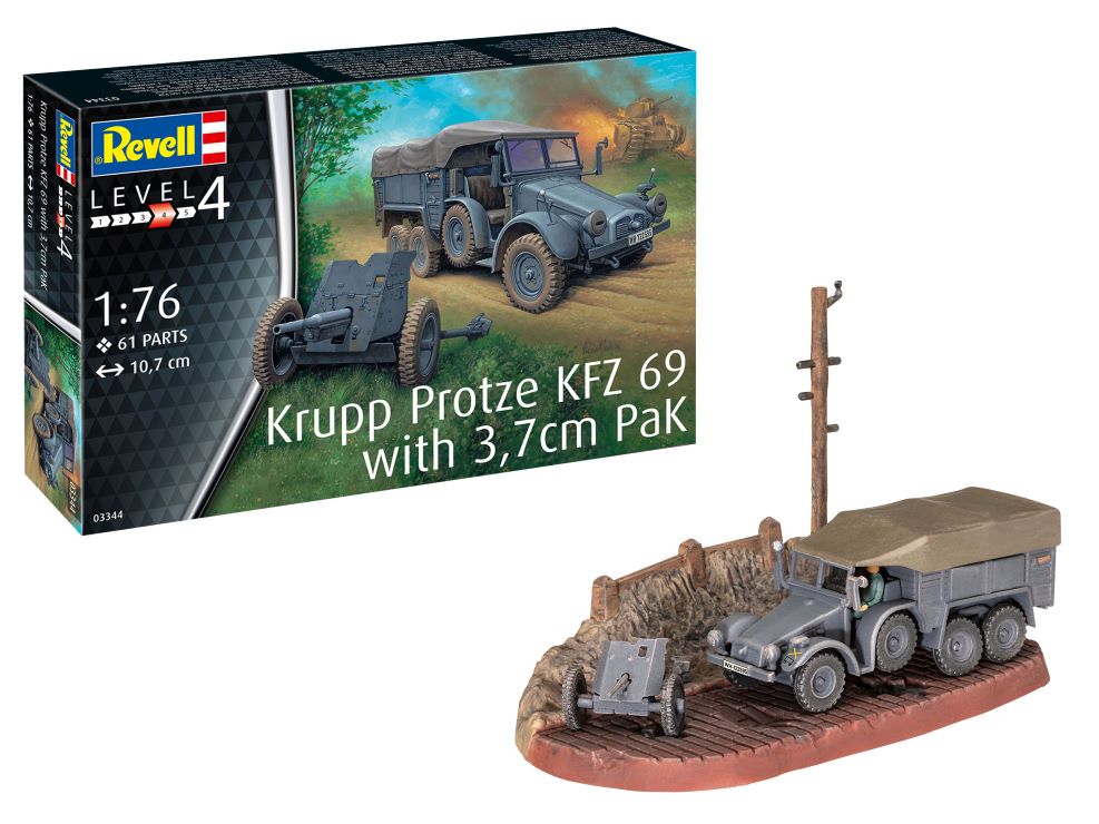 Revell 3344 1/76 Krupp Protze KFZ 69 Truck w/3,7cm PaK Gun