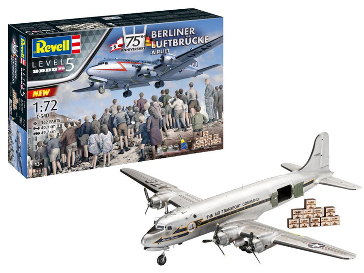 Revell 5652 1/72 Berliner Luftbrucke USAF Airlift Troop Carrier Aircraft 75th Anniversary w/wooden boxes, paint & glue