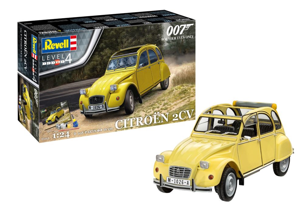 Revell 5663 1/24 James Bond Citroen 2CV Car from For Your Eyes Only Movie w/paint & glue