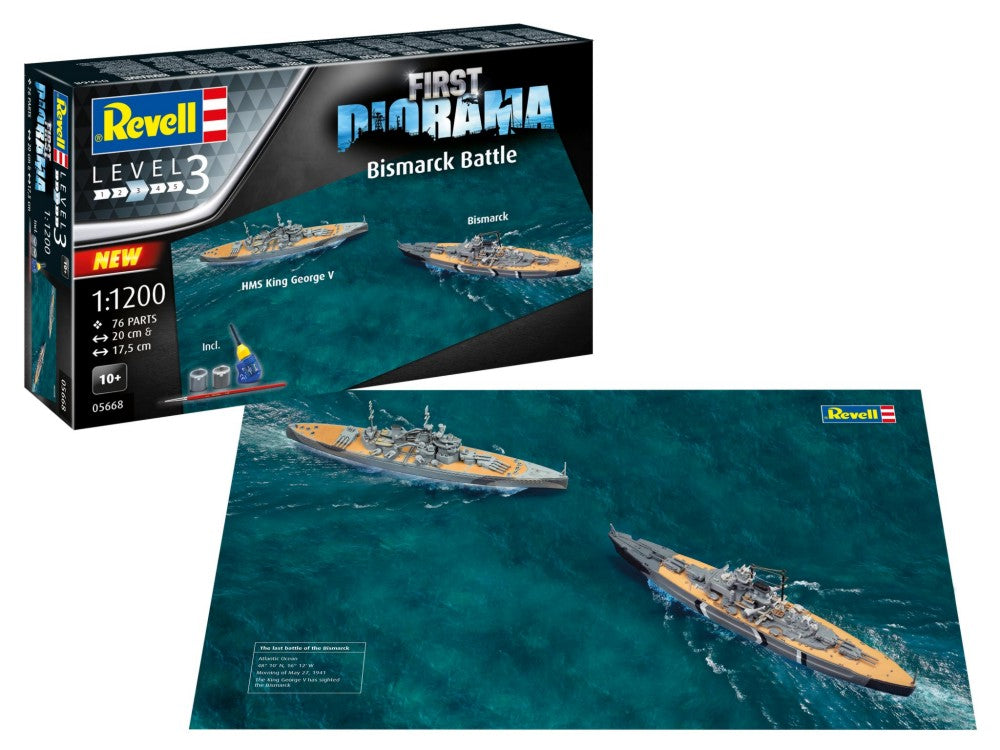 Revell 5668 1/1200 German Bismarck & HMS King George V Battleships Diorama Set w/paint & glue