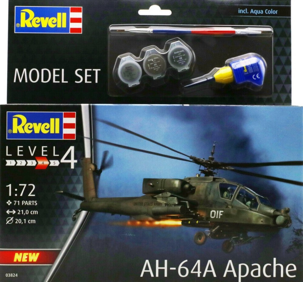 Revell 63824 1/72 AH64A Apache Combat Helicopter w/paint & glue