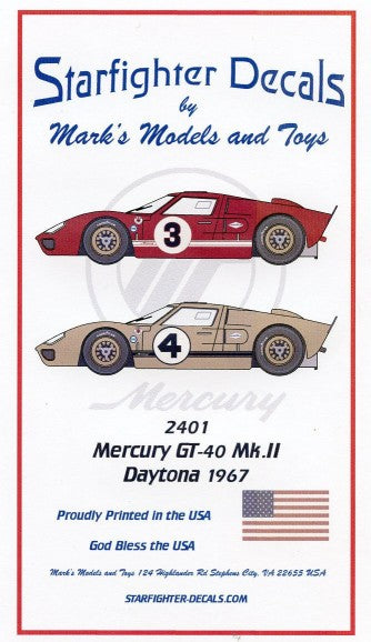 Starfighter Decals 2401 1/24 Mercury GT40 Mk II Daytona 1967 24-Hours Race for FJM