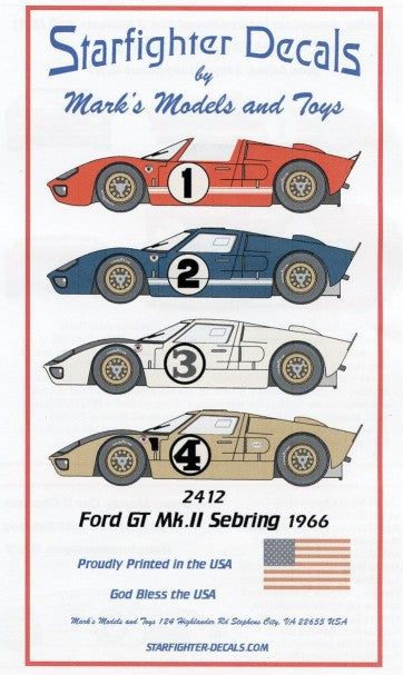 Starfighter Decals 2412 1/24 Ford GT40 Mk II Sebring 1966 for MGK, FJM, RVL