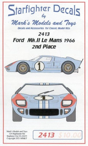 Starfighter Decals 2413 1/24 Ford GT40 Mk II LeMans 1966 2nd Place for MGK, FJM, RVL