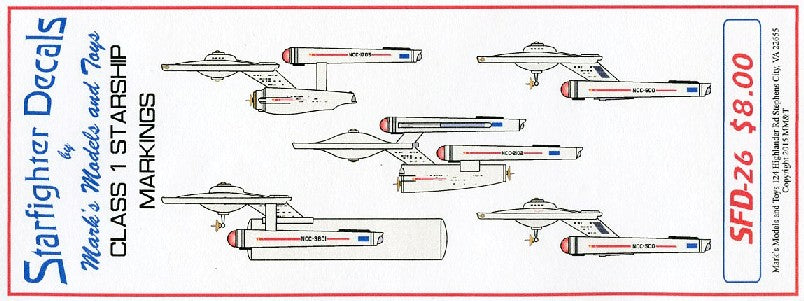 Starfighter Decals 26 Star Trek: Class I Starship Markings for 5 Ships