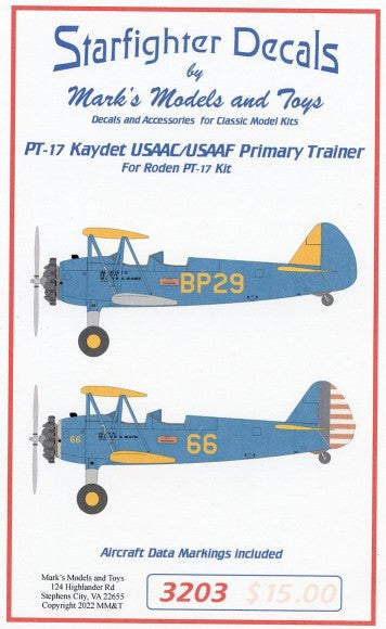 Starfighter Decals 3203 1/32 PT17 Kaydet Stearman USAAC/USAAF Trainer for ICM/ROD