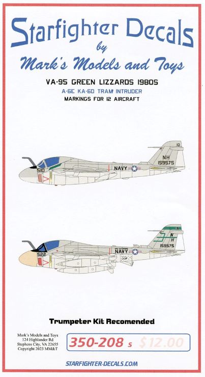 Starfighter Decals 350208 1/350 A6E KA60 Tram Intruder VA95 Green Lizzards 1980s for TAM & TSM