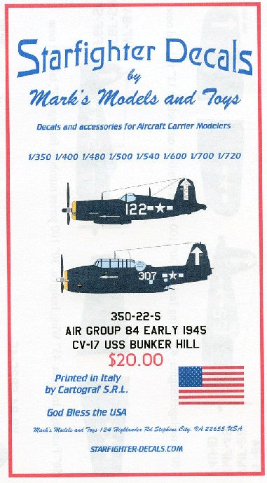 Starfighter Decals 35022 1/350 USS Bunker Hill CV17 Air Group 84 Early Markings 1945 (D)