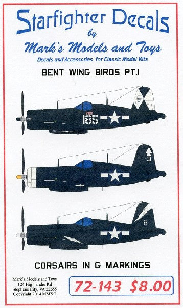Starfighter Decals 72143 1/72 Bent Wing Birds Part 1 Corsairs in G Markings