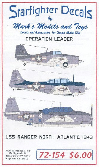 Starfighter Decals 72154 1/72 Operation Leader USS Ranger North Atlantic 1943