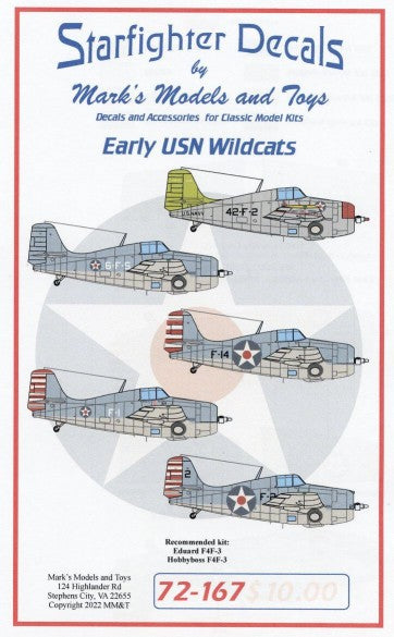 Starfighter Decals 72167 1/72 F4F3/3A Early USN Wildcats