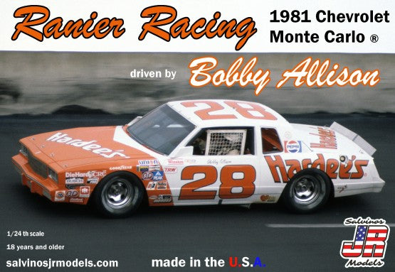 Salvinos Jr Models 19810 1/24 Ranier Racing Bobby Allison #28 Hardees 1981 Chevrolet Monte Carlo Race Car