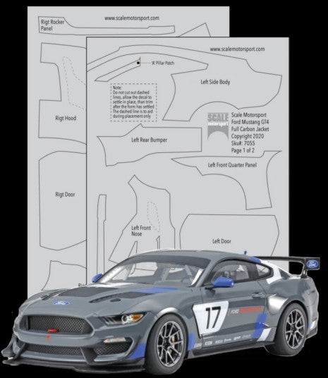 Scale Motorsport 7055 1/24 Ford Mustang GT4 Carbon Fiber Full Jacket Twill Weave Clear (1/12) Template Decal Set For TAM (D)