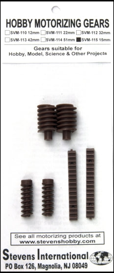 Stevens Motors 115 Plastic Worm Gears 15mm OD (2) & Universal Screws (2) w/Racks (D)