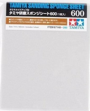 Tamiya 87148 Sanding Sponge Sheet 4.5"x5.5" (5mm thick) 600 Grit