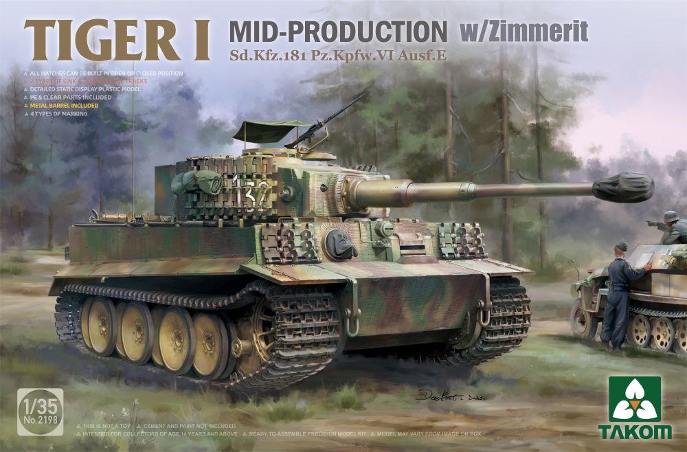 Takom 2198 1/35 Tiger I Mid-Production SdKfz 181 PzKpfw VI Ausf E Tank w/Zimmerit