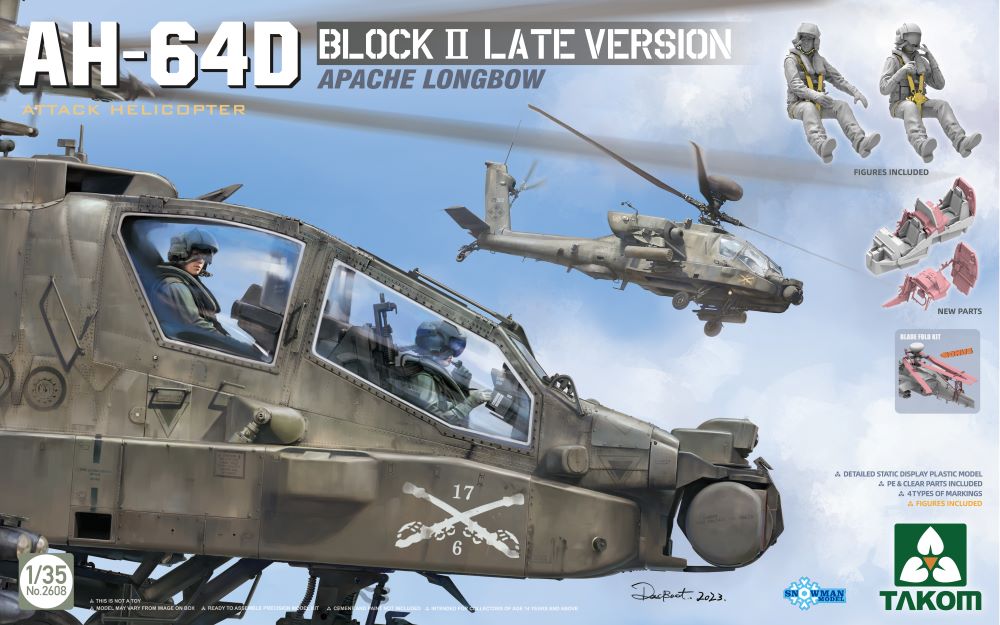 Takom 2608 1/35 AH64D Apache Longbow Block II Late Version Attack Helicopter w/2 Figures