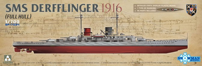 Takom 7034 1/700 SMS Derfflinger German Battlecruiser 1916 w/Full Hull