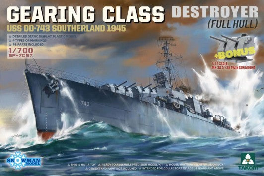 Takom 7057 1/700 USS Southernland DD743 Gearing Class Destroyer 1945 w/Full Hull
