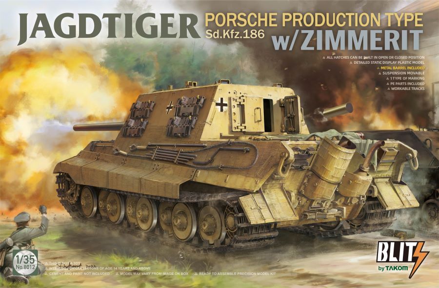 Takom 8012 1/35 Jagdtiger Porsche Production Type SdKfz 186 Tank w/Zimmerit