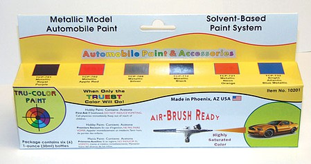 Tru-Color Paint 10201 All Scale Automotive Paint Bottle Set pkg(6) - 1oz 29.6mL Bottles -- Glossy, Metallic Colors