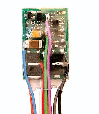 Train Control Systems (TCS) 1011 All Scale M4 1-Amp, 4-Function DCC Decoder - Control Only -- Hardwire - .365 x .587 x .109" 9.27 x 14.91 x 2.77mm