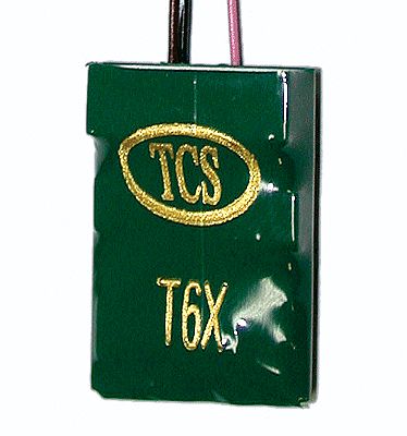 Train Control Systems (TCS) 1026 HO Scale T6X 6-Function DCC Decoder w/Detachable Harness - Control Only -- Hardwire, .661 x .969 x .217" 16.79 x 24.61 x 5.51mm