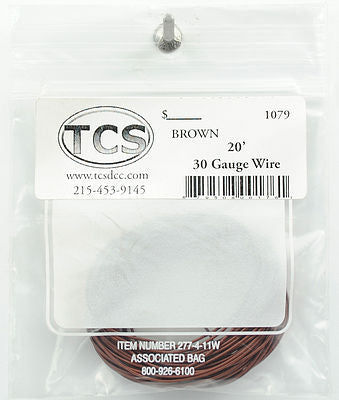 Train Control Systems (TCS) 1079 All Scale 30-Gauge Wire - 20' 6.1m Roll -- Brown