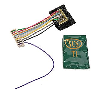 Train Control Systems 1104 HO Scale T1P-SH 2-Function DCC Decoder w/Detachable Harness - Control Only -- Short Harness, NMRA 8-Pin Plug, .661 x .969 x .217"  16.79 x 24.61 x 5.51mm