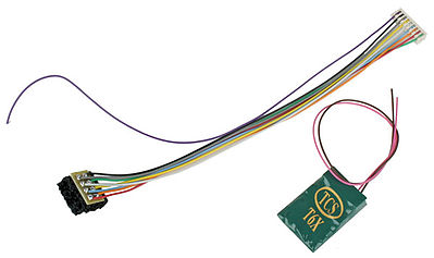Train Control Systems 1150 HO Scale T6XP-LH 6-Function DCC Decoder w/Detachable Long Harness - Control Only -- 8-Pin NMRA Plug .661 x .969 x .217"  16.79 x 24.61 x 5.51mm