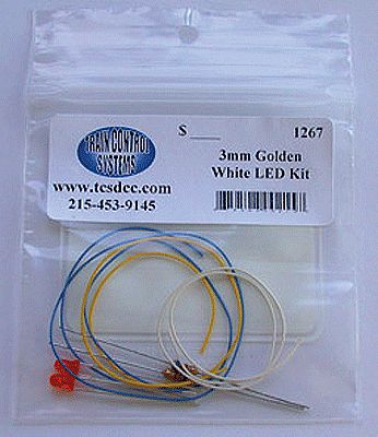 Train Control Systems 1267 All Scale LED Kit -- 2 Golden White 1/8" 3mm Diameter LEDs, 3 Wires, 2 680-Ohm Resistors