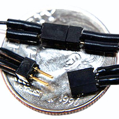Train Control Systems (TCS) 1301 All Scale 2-Pin Mini Connector Set (1 Male, 1 Female) -- .12 x .085 x .243" w/7" Attached Wires