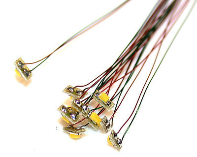 Train Control Systems (TCS) 1323 All Scale Surface-Mount LED w/6" 15.2cm w/Attached Magnet Wire Lead 10-Pack -- Sunny White