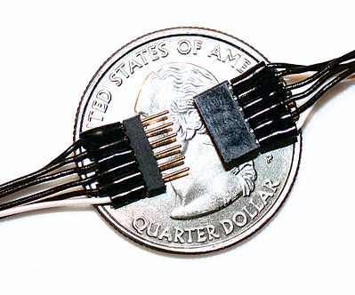 Train Control Systems (TCS) 1337 All Scale 6-Pin 2 X 3 Array Mini Connector Set (1 Male, 1 Female) -- .312 x .075 x .244" w/6" 15.2cm Attached Black/White Wires