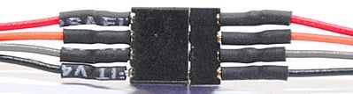 Train Control Systems 1410 All Scale 4-Pin Mini Connector Set (1 Male, 1 Female) -- .214 x .083 x .244" w/6"  15.2cm w/Orange, Gray, Red, Black 32 Gauge Wires