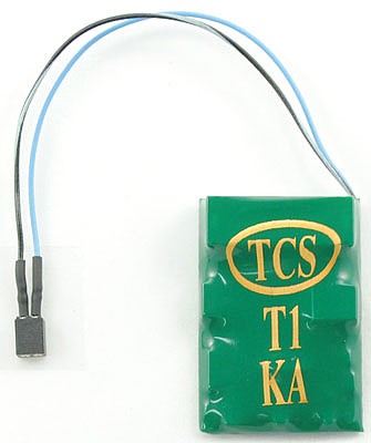 Train Control Systems (TCS) 1423 HO Scale T1-KAC 2-Function DCC Decoder w/TCS Keep Alive Wires - Control Only -- With 2-Pin Connector for KA Unit Only .66 x 1 x .22" 16.8 x 24.6 x 5.5mm