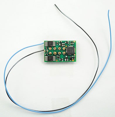 Train Control Systems 1434 HO Scale DP2X-UK-KA 2-Function Direct Plug DCC Decoder w/Keep Alive Wires - Control Onl -- 90 Degree 8-Pin Plug w/Extra blue, black/white Wires .37 x .59 x .11"