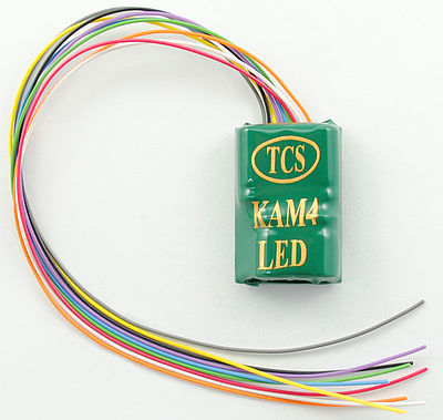 Train Control Systems (TCS) 1479 All Scale KAM4-LED 4-Function Wired DCC Decoder w/Built-In Keep-Alive(TM) & LED Resistor -- .945 x 0.66 x 0.33" 3.34 x 2.4 x .838cm