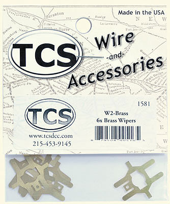 Train Control Systems (TCS) 1581 All Scale W2 Brass Axle Power Pickup Wipers -- Each: .88 x .25", .25" Diameter Center Hole pkg(6)