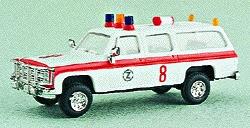 Trident Miniatures 90060 HO Scale Chevrolet Suburban -- Airport Fire Department Ambulance (white, Red Stripe)