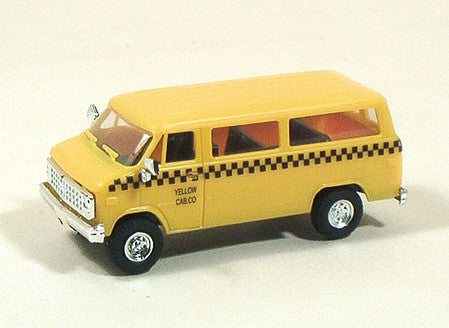 Trident Miniatures 90146 HO Scale Chevrolet Passenger Vans - Taxis -- Yellow Cab (yellow, Black Checkerboard Graphics & Lettering)
