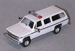 Trident Miniatures 90199 HO Scale Chevrolet Suburban - Emergency - Police Vehicles -- Park Ranger (white, Green Stripe)